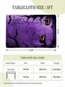1pc Wrinkle-Resistant Rectangular Halloween Theme Elastic Tablecloth, Pumpkin Bat Ghost Halloween Print Tablecloth, Reusable Party Tablecloth, Suitable For Outdoor Patio Dinner, Halloween Garden Party, Outdoor Autumn Holiday Decor - A - View 2