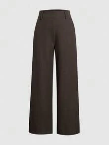SMILE CHI Women's Casual Elastic Straight Leg Dress Pants, Autumn Back To School, Commute Daily Office Wear (Belt Not Included) - Brown - View 7