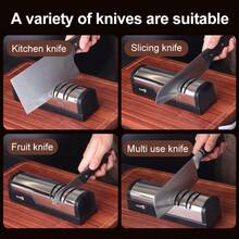 SOKANY Electric Knife Sharpener, Multi-Function Professional Home Use, One-Touch Quick Sharpening, 2 Adjustable Thickness Levels, Type-C Rechargeable (1200mAh Lithium Battery), Universal For Kitchen Knives/Fruit Knives/Scissors - Silver - View 7