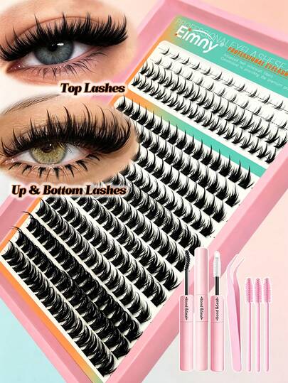 Eimny 220PCS Pointed Tip Lash Clusters Top And Bottom Manga Lash Clusters Kit 10-16mm D Curl With Bond And Seal Tweezers And Lash Brush Wispy Anime Style Lashes For Daily Wear Parties And Travel Essential Stage Performance Mink Lash Halloween Chrlstmas