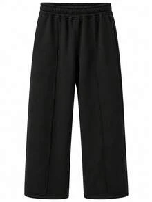Women's Casual Loose Plain Color Drawstring Waist Sweatpants With Pockets Black Winter - Black - View 3