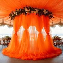 1pc Romantic 393 Inch Deep Orange Tulle Fabric, Long Solid Color Tulle Curtain, 100% Polyester Fabric, Multi-Purpose Party Backdrop, Suitable For Wedding Arch, Home Decor, Wedding Arch Backdrop, Baby Shower Decor, Purple Arch Fabric, Home Decor, Birthday Wedding Party - Dark Orange - View 8