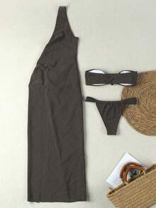 Elegant Sexy White 3-Piece Women's Bikini Swimsuit, Suitable For Spring And Summer, Beach Vacation, Party And Date - Khaki - View 5