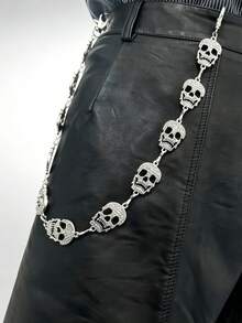 1PC Punk Rock Halloween Skull Pants Hip Hop Metal Waist Chain, Cool Goth Accessory For Club Festival Daily Outfit - Silver - View 2