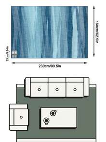 1PC Watercolor Gradient Blue Vertical Stripe Area Rug, Modern Art Style Faux Cashmere Rectangular Asymmetrical Brushstroke Texture Machine Washable Mat, Suitable For Living Room Bedroom Study Home Decor - Multicolor - View 16