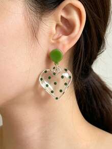 1 Pair Green Round Clear Polka Earrings For Women, Fresh Playful Statement Accessory For Banquet, Travel, Daily Outfits - Green - View 2