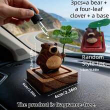 3pcs Creative 3D Bear Car Aromatherapy Ornament, Four-Leaf Clover Natural Walnut Wood Diffuser, Flameless Wooden Essential Oil Diffuser, Suitable For Car Dashboard, Home Decor And Gifts, No Fragrance Source - Multiple Styles - View 12