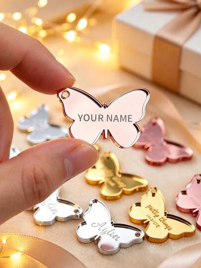 Custom Mirror Acrylic Decorative Tags, Customizable Engraved Butterfly Acrylic Pendant, Laser Engraved Name Initials/Custom Text, Handmade Jewelry Accessories, Suitable For Keychains, Bag Charms, Wedding Favors And Birthday Parties