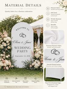 Customized Wedding Arch Fabric Decor Cover, Personalized Photo/Name/Date/Text, Polyester Double-Sided Elastic Backdrop, Party Decoration, Wedding Welcome Sign, Bridal Shower Gift, No Power Required, Suitable For Wedding, Birthday, Party - Multicolor - View 3