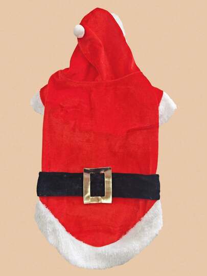 Christmas Pet Costume Santa Claus Dog Hoodie With Gold Buckle Belt – Holiday Outfit For Small Dogs & Cats Festive Photo Prop & Party Wear