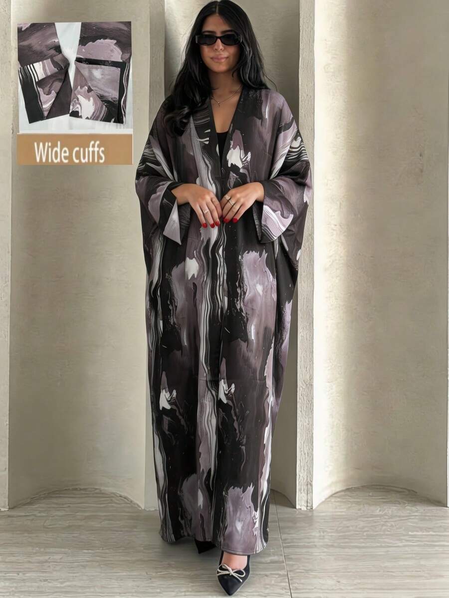 1 buah Cardigan Muslim Bermotif, Desain Lengan Manset Terpisah, Abaya Klasik Serbaguna - MultiWarna - View 1
