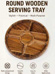 Round Wooden Tray, Multi-Compartment Tray, Cold Food Platter, Home Essentials, Home Decor, Kitchen Supplies, Living Room Bathroom Party Coffee Table Storage Organizer - View 5