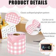 Pink And White Plaid Self-Adhesive Bulletin Board Border, Pink And White Plaid Pattern, Wavy Edge Design, Self-Adhesive Backing For Easy Application, Customizable Cutting, Suitable For Classroom School Bulletin Boards, Office, Home Wall Decor, Handmade DIY, Campus Atmosphere Decoration Strip - A - View 2