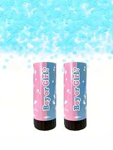 2pcs Blue & Pink Gender Reveal Confetti Poppers, Suitable For Birthday, Party, Wedding, Baptism, Decoration Props - Multicolor - View 6