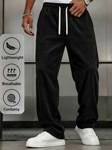 Men's Retro Loose Corduroy Casual Pants With Pockets - Soft And Comfortable Fabric, Suitable For Streetwear And Outdoor Activities - Black - View 5