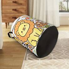 1pc Cute Zoo Animal Print Lion Giraffe Panda Monkey Storage Hamper Foldable Portable Laundry Basket Home Clothes Organizer Sundries Container Dorm Room Bedroom Closet Household Storage Solutions Decorative Fabric Bins - Multicolor - View 3
