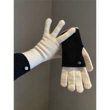 Maillard Winter Dual-Use Colorblock Knitted Gloves For Women, Woolen Fingerless Touchscreen Compatible Warm Cycling Gloves - Multicolor - View 5