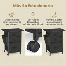 VASAGLE 3-Drawer File Cabinet, Mobile Printer Stand - Black - View 8