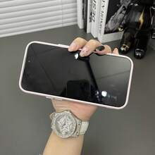 DECOPHONE غطاء هاتف وردي فاتح وأزرق فاتح بتصميم بسيط مع إطار، متوافق مع سلسلة أبل 18/17/16/15 غلاف واقي - وردي - مشاهدة 4
