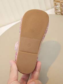 1 Pair Toddler Girls Pearl Decor Glitter Fabric Non‑Slip Round Toe Mary Jane Flat Princess Shoes For Party Daily Wear - Hot Pink - View 7