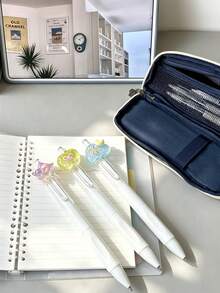 Set Pulpen Klik 3D Berkilau Warna Netral, Pulpen Bodi Putih Gaya INS, Alat Tulis Halus untuk Kantor dan Belajar - A - View 2