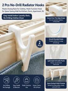 1/2/4/6pcs No-Drill Radiator Hooks Plastic Clothes Hanger Multi-Function Towel & Clothing Hooks Space-Saving Lightweight Laundry Storage Rack Suitable For Apartment Living And Home Use - Multicolor - View 3