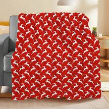 Soft & Comfortable 1pc Red Background Full Print Christmas Deer Modern Flannel Blanket - Style Polyester Nap Blanket - Digital Printing Process, Suitable For Sofa, Bed, Travel, Office Home Decor - Multicolor - View 11