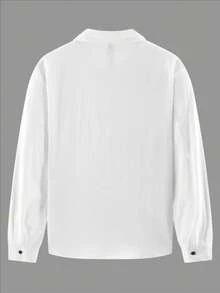Men's Linen Shirt, Minimalist White Textured Breathable Casual Long Sleeve - White - View 6