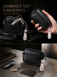 Portable Mini Double Layer Wallet Featuring A Rabbit Pendant, Compact Coin Purse Card Holder With Belt Loop, Lightweight Daily Carry Storage Bag, Simple Solid Design For Daily Outdoor Travel Organization Accessory, Practical Storage Pouch As Gift - Multicolor - View 10