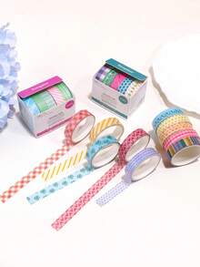 Bright Patterned Washi Tape, Boxed Thin Washi Tape, Geometric, Floral And Plaid Designs, Creative Plant And Floral Patterns, Minimalist Style Tape, Suitable For Scrapbooking, Journaling And Gift Wrapping Decoration - Multicolor - View 6