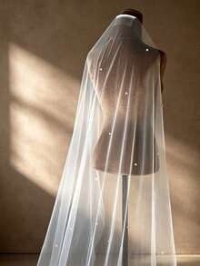1pc Shiny Rhinestone Embellished Cathedral Length Bridal Veil With Hair Comb, Single Layer Soft Tulle Wedding Photography Accessory - Multicolor - View 6