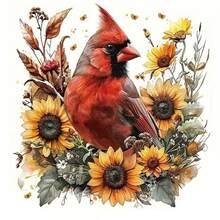 1/2/3pcs Cardinal Bird Sunflower Floral Heat Transfer Iron-On Patch, Autumn Flower Bird Plant Iron-On Sticker DIY Decoration For T-Shirt, Hoodie, Pillow, Fabric Bag - Multicolor - View 1