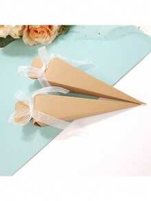 10pcs Elegant White Kraft Paper Cone Gift Boxes With Ribbon - Perfect For Weddings, Birthdays, Baby Showers, Communion, Graduations And Christmas - Ideal For Small Snacks And Party Favors | Ribbon Tied Cone Boxes | Paper Party Favor Boxes - Multicolor - View 4