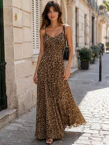Women's Leopard Print Casual Party Long Strap Dress - Multicolor - View 3
