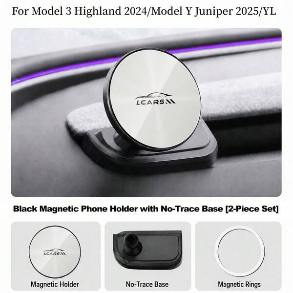 LCARS Dedicated Phone Holder For Tesla Model Juniper Y/Model 3 Highland/Launch/YL Refresh, Round Magnetic Phone Mount For Left-Hand Drive Driver's Side Center Console Air Vent, No-Trace Installation Car Phone Holder