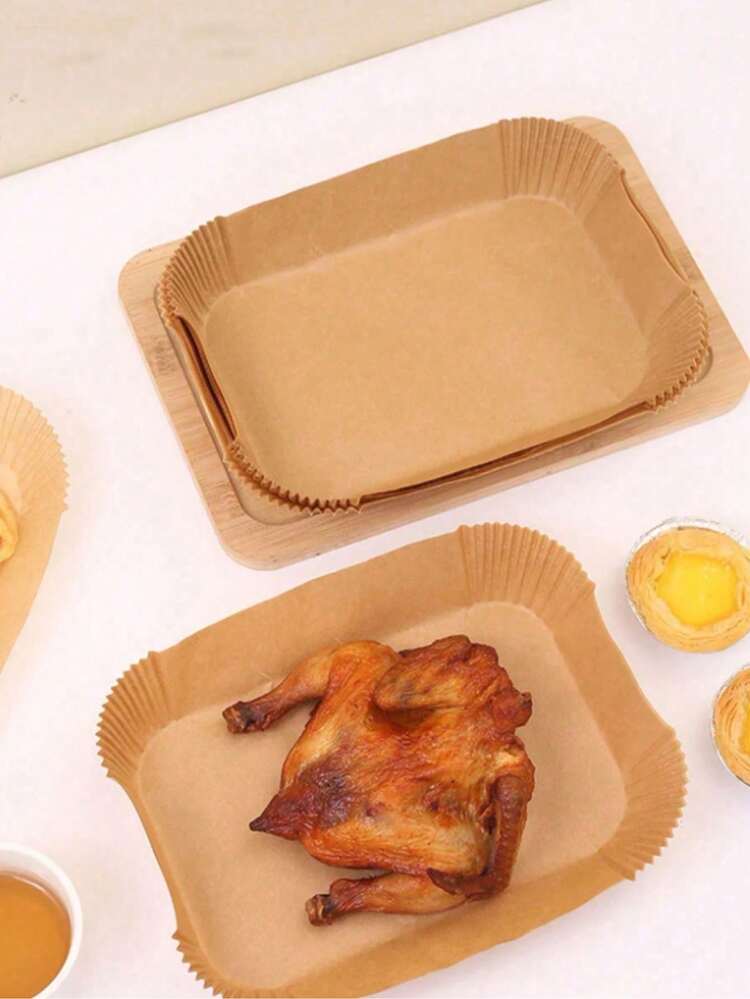 5-500pcs Large Size Air Fryer Liners, Kitchen Food Paper, Plate Liners, Oil-Absorbing Paper, Pizza And Chicken Wing Food Storage Basket Liners, Gift, Party Food Storage Accessories - Multicolor - View 5