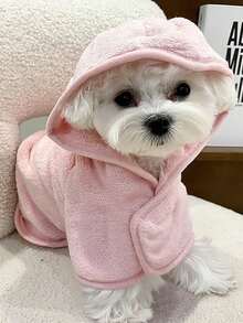 1PC Quick‑Dry Hooded Pet Bathrobe, Super Absorbent Soft Plush Dog Cat Bath Towel With Adjustable Waistband, Pet Accessories For Post‑Bath Use - Multicolor - View 9