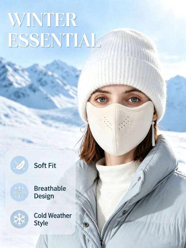 1pc 3D Stereoscopic Heat-Sensitive Face Mask, Breathable Ventilation Holes Windproof Warm Cold Weather Mask, Adjustable Ear Strap Soft Fleece Face Cover, Suitable For Skiing, Winter Outdoor Activities