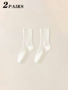 1/2/5 Pairs Women's Mid-Calf Cotton Socks With Double Needle Loose Cuff, Unisex - Multicolor - View 21