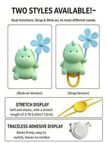 Small Dinosaur Windmill Hanging Ornament, PVC Material (Silicone Strap/No-Trace Sticker) 2 Options, Suitable For Bicycle, Electric Bike, Motorcycle, Car Interior Decoration - Little Dinosaur Pinwheel - View 9
