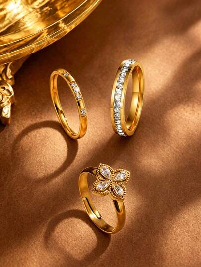 1pc Elegant Stainless Steel Women's Ring With Geometric/Clover Design, Suitable For Daily Wear