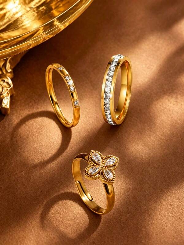 1pc Elegant Stainless Steel Women's Ring With Geometric/Clover Design, Suitable For Daily Wear
