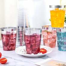 100pcs Silver Cups, 6.76oz Clear Cups With Silver Rim, Silver Beer Cups, Hard Cups For Party, Premium Silver Rim Cups, Perfect For Wedding And Party - Silver - View 3