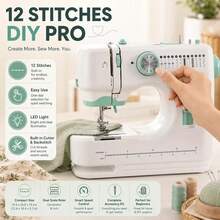 520A Portable Electric Sewing Machine, Household Multi‑Function Sewing Tool With Double‑Needle Double‑Thread, Automatic Threading,12 Sewing Modes, Adjustable Speed & Built‑In Light, Ideal For Family, Beginners & Handmade Lovers - Mint Green - View 4