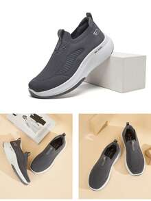 Desai Men's Slip-On Sneakers, Fabric Upper Round Toe Walking Shoes With PU Sole, Casual Shoes For Daily Wear And Travel Shoes For Men Shoes Men - Grey - View 11