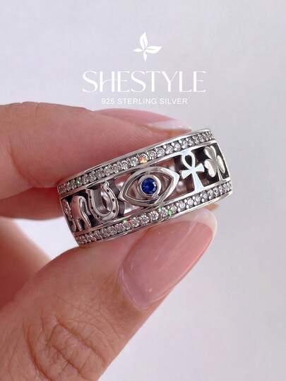 1 pieza Anillo de plata de ley 925 con símbolo de la suerte clásico y único, exquisito y único, adecuado para mujeres, perfecto para fiestas y bailes, joyería finamente elaborada, regalo de aniversario para novia