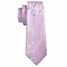 5Pcs Men Pink Paisley Jacquard Tie Pocket Square Cufflinks Ring Tie Clip Set, Random Cufflink Pattern, Suit Accessories For Wedding - Pink - View 4
