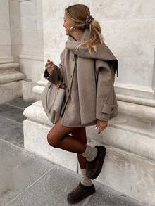 26 Autumn/Winter New Unique Silhouette Fashion Versatile Scarf Overcoat Daily Campus Style - Maroon - View 7