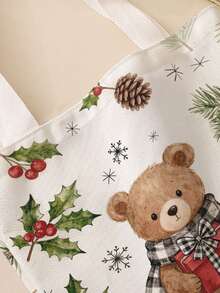 1pc Little Bear Print Canvas Tote Bag, Large Capacity Hand‑Held Shoulder Bag,Reusable Shopping Bag For Music Festival Party Daily Packing Books - Multicolor - View 5