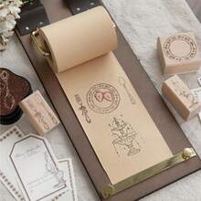 Vintage Wooden Rubber Stamps Set, Fountain Umbrella Candle Strawberry Pattern Wood Seal For Journal Scrapbooking Card Making DIY Craft Decor,Multipurpose Stamps - Multicolor - View 3